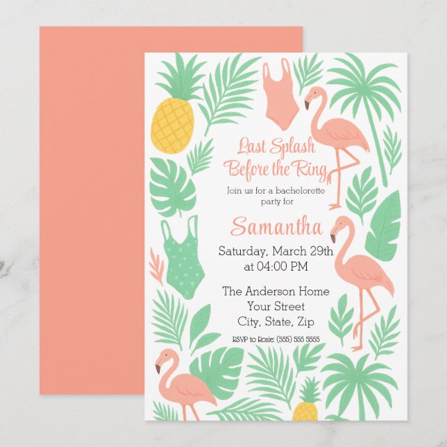 Tropical Last Splash Bachelorette Party Invitation (Front/Back)
