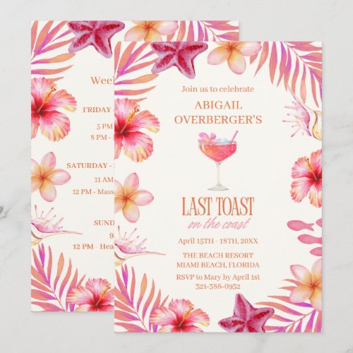 Tropical Last Toast on the Coast Bachelorette Invitation