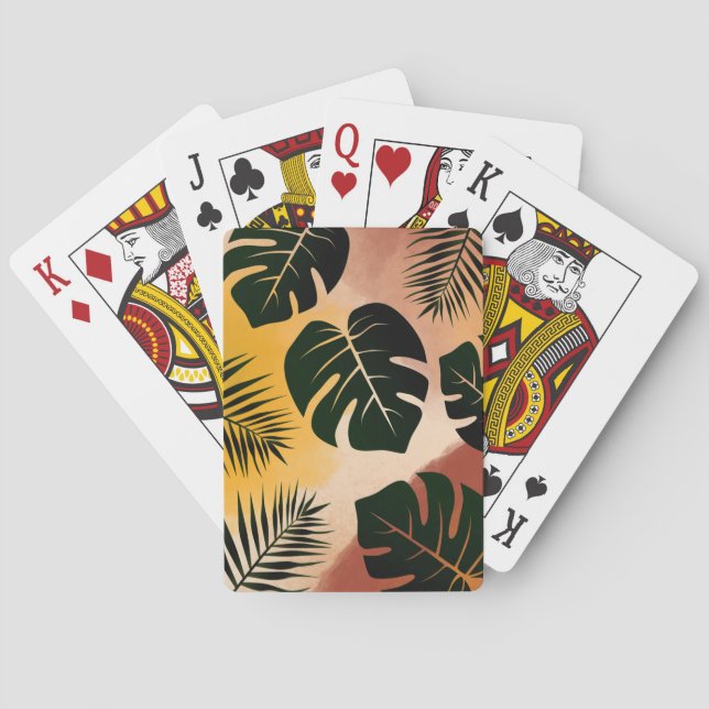 Tropical Leaf Abstract Pattern Poker Cards (Back)