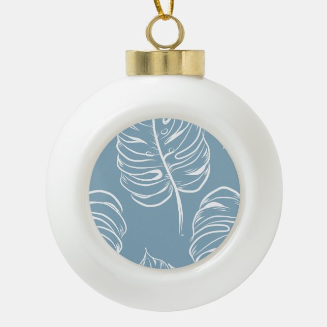 Tropical Leaf Abstract: Seamless Greenery. Ceramic Ball Christmas Ornament (Front)