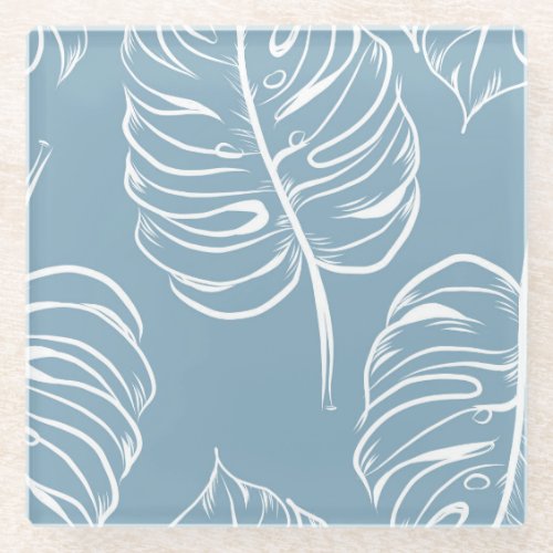 Tropical Leaf Abstract Seamless Greenery Glass Coaster