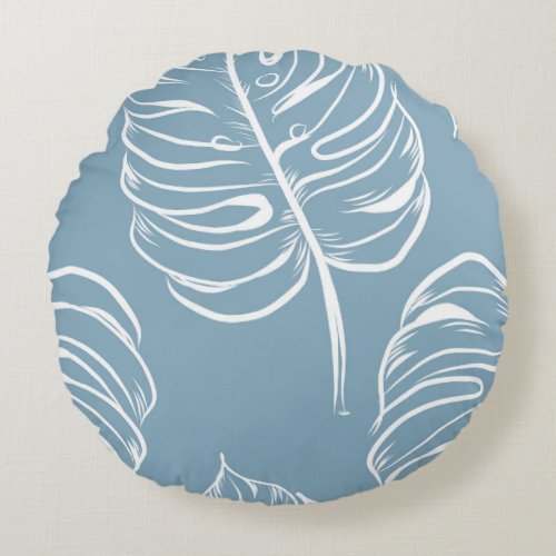 Tropical Leaf Abstract Seamless Greenery Round Pillow