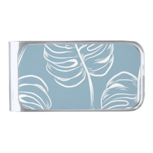 Tropical Leaf Abstract: Seamless Greenery. Silver Finish Money Clip