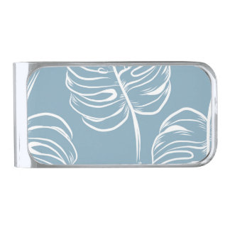 Tropical Leaf Abstract: Seamless Greenery. Silver Finish Money Clip