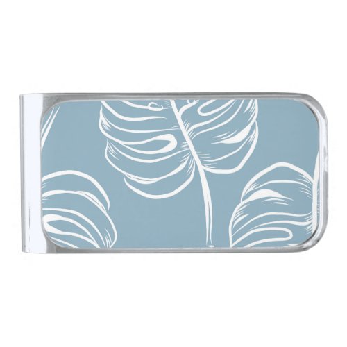 Tropical Leaf Abstract Seamless Greenery Silver Finish Money Clip