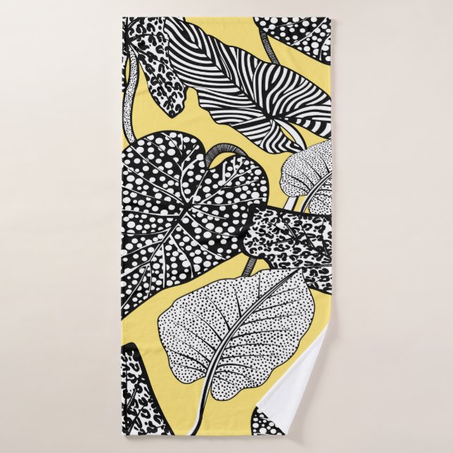 tropical leaf and animal skin illustration pattern bath towel (Bath Towel)