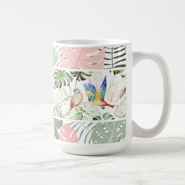 Tropical Leaf and Bird Pattern Coffee Mug (Right)