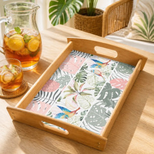 Tropical Leaf and Bird Pattern Serving Tray
