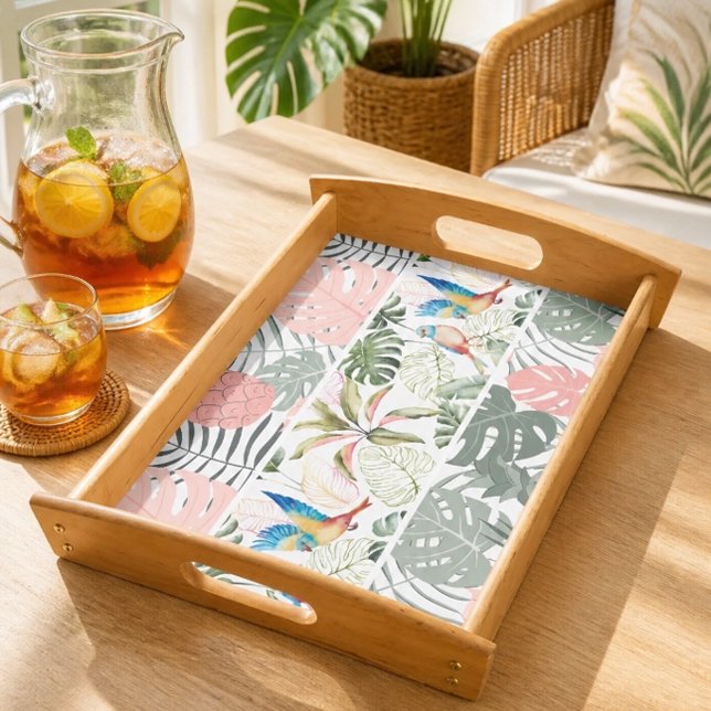 Tropical Leaf and Bird Pattern Serving Tray (Creator Uploaded)