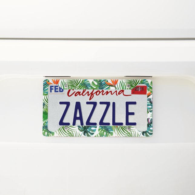 Tropical Leaf and Flower License Plate Frame (On Car)