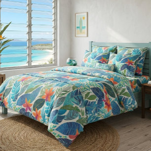 Tropical Leaf and Flower Painted Duvet Cover