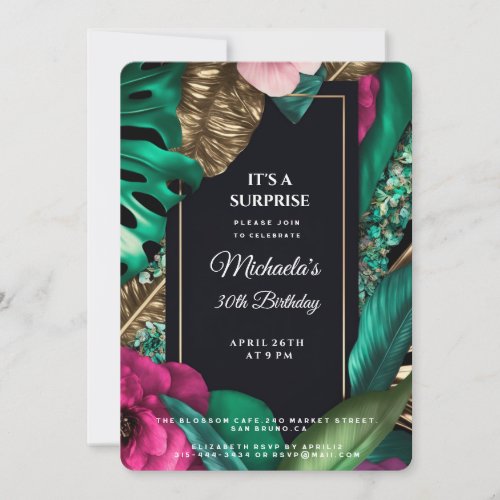 Tropical leaf and flowers  invitation