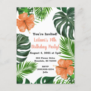 Tropical Leaf and Hibiscus Party Invitations