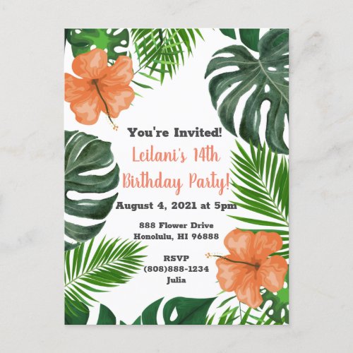 Tropical Leaf and Hibiscus Party Invitations