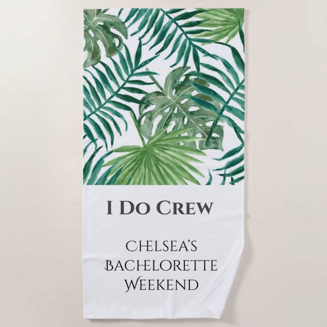 Tropical Leaf Bachelorette Beach Party Towel (Front)