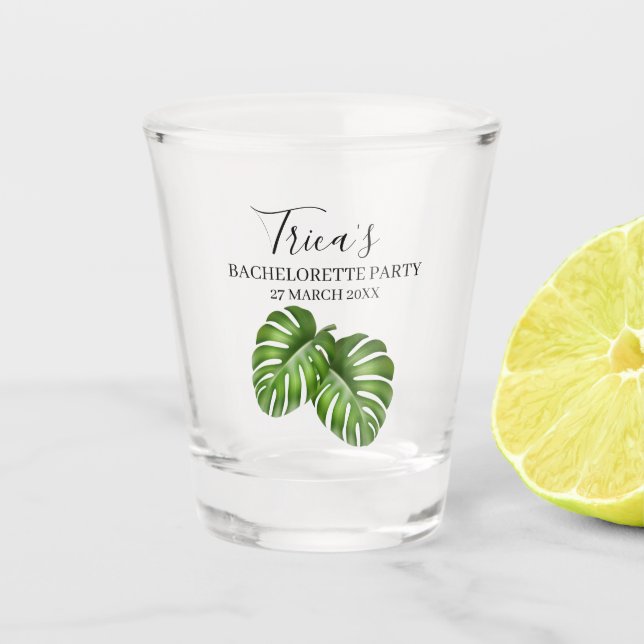 Tropical Leaf Bachelorette Party Shot Glass (Front)