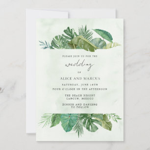 Tropical Leaf Beach Destination Wedding Invitation