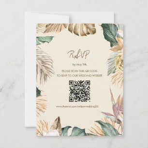Tropical Leaf Beach RSVP Card with QR Code