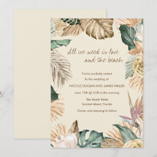 Tropical Leaf Beach Wedding Invitation