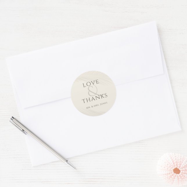 Tropical Leaf Beach Wedding Thank You  Classic Round Sticker (Envelope)