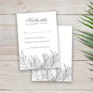 Tropical Leaf Black White Wedding RSVP Card