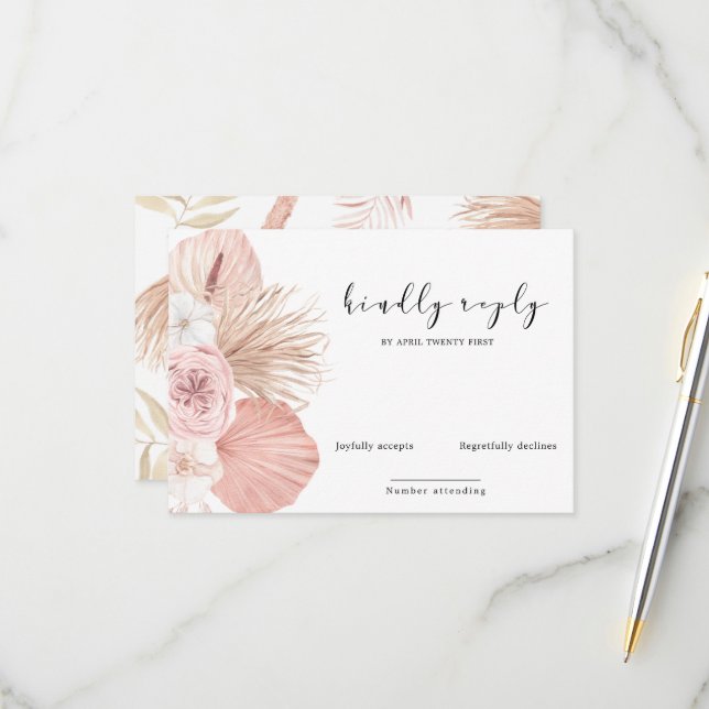 tropical leaf bohemian blush RSVP Card (Front/Back In Situ)