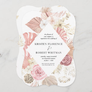tropical leaf bohemian blush Wedding Invitation