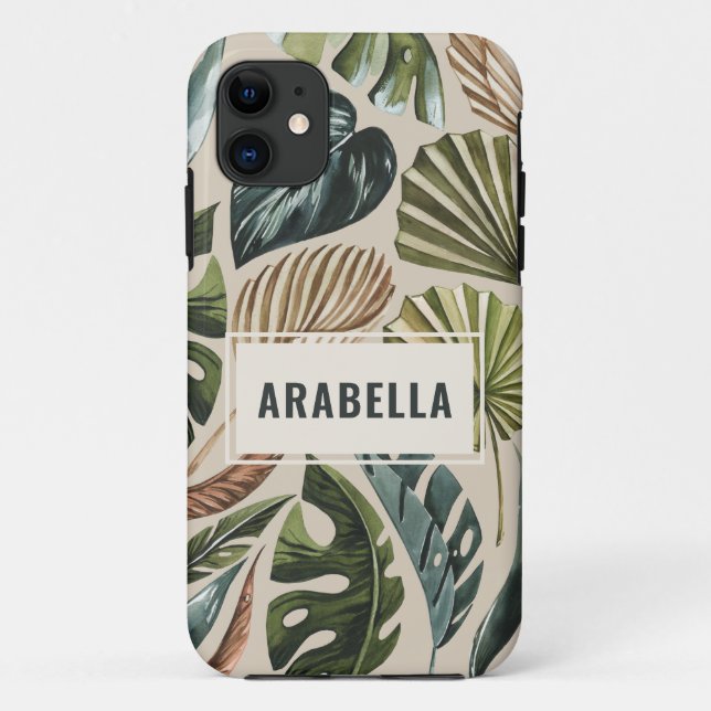 Tropical leaf botanical and personalized name Case-Mate iPhone case (Back)