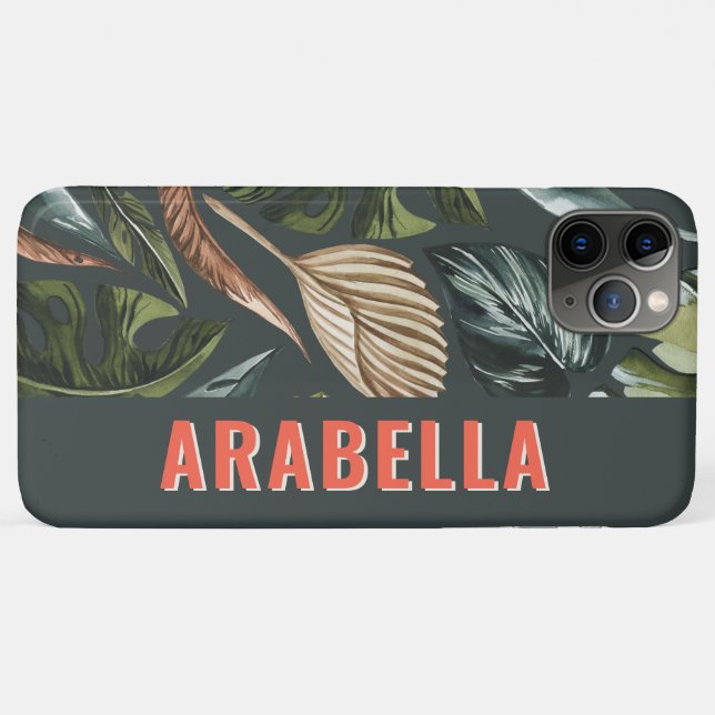Tropical leaf botanical personalized name Case-Mate iPhone case (Back (Horizontal))