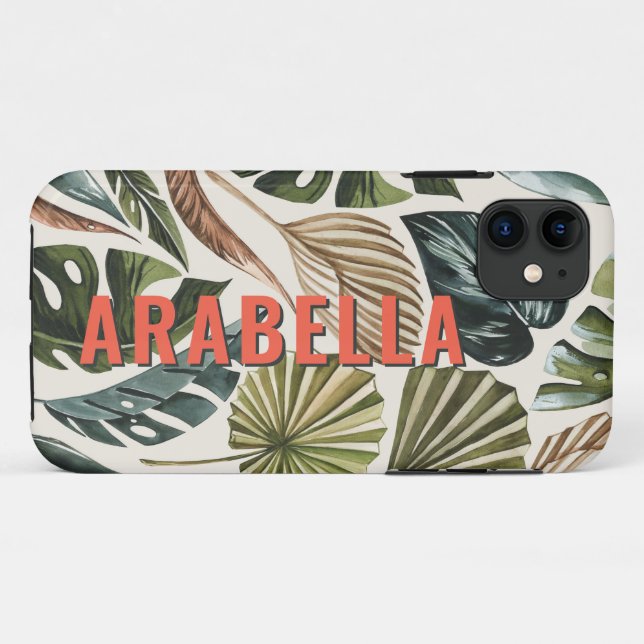 Tropical leaf botanical personalized name Case-Mate iPhone case (Back (Horizontal))