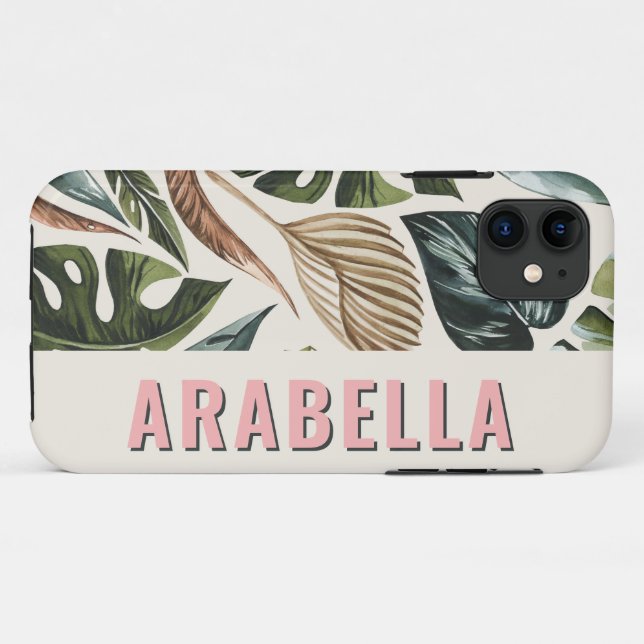 Tropical leaf botanical personalized name Case-Mate iPhone case (Back (Horizontal))