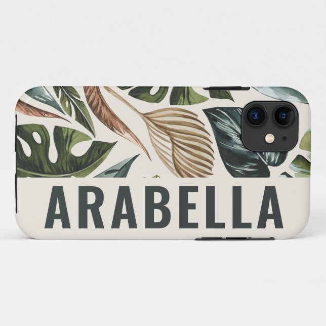 Tropical leaf botanical personalized name Case-Mate iPhone case (Back (Horizontal))