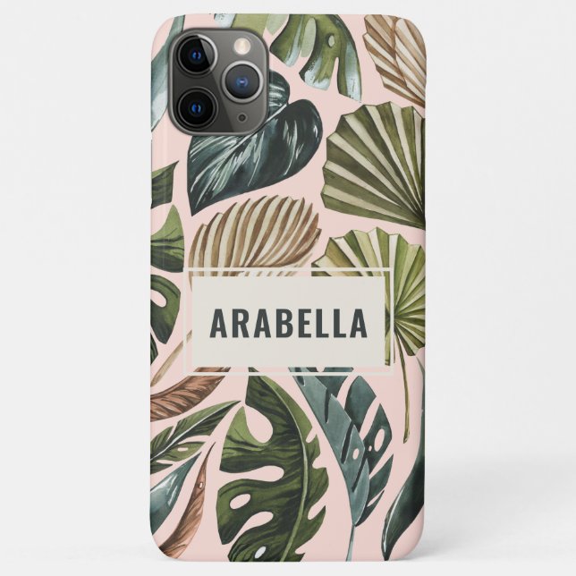 Tropical leaf botanical personalized name Case-Mate iPhone case (Back)