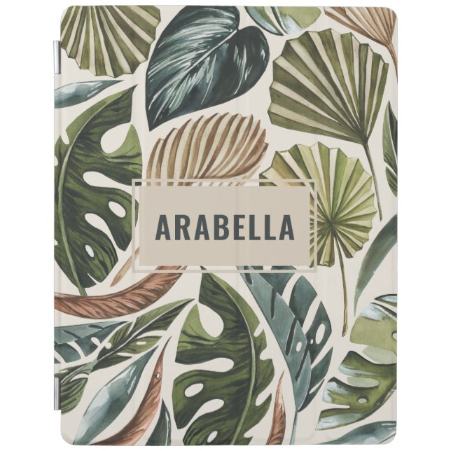 Tropical leaf botanical personalized name iPad smart cover (Front)