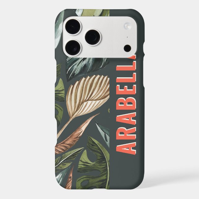 Tropical leaf botanical personalized name iphone case (Back)