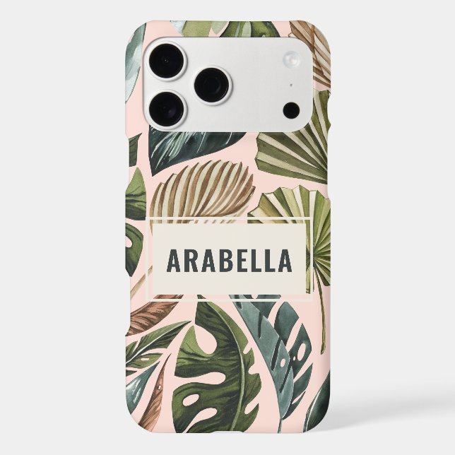 Tropical leaf botanical personalized name iphone case (Back)