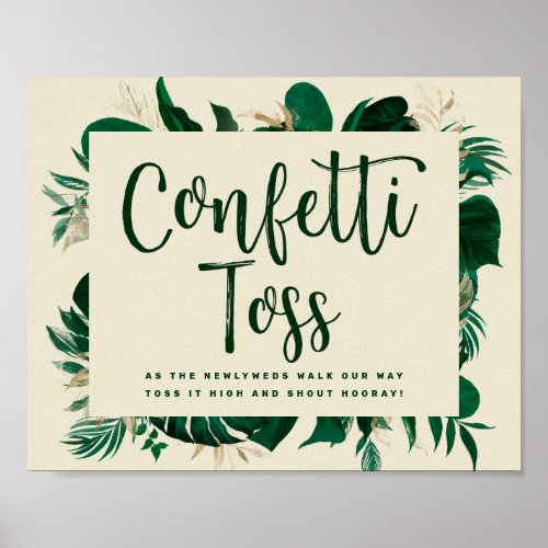 Tropical Leaf Confetti Toss Newlywed Send_off Sign