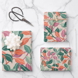 Tropical Leaf Coral Green Botanical Chic Soft Wrapping Paper Sheets