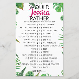 Tropical Leaf Customisable Would She Rather Game