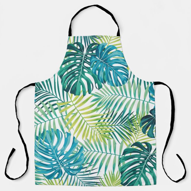 Tropical leaf design featuring green/blue palm and apron (Front)