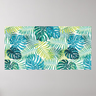 Tropical leaf design featuring green/blue palm and poster