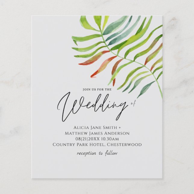 Tropical Leaf Destination Beach Wedding Invitation (Front)