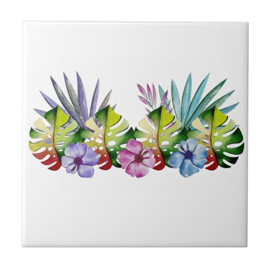 Tropical Leaf Flower Colorful Hawaiian Ceramic Tile
