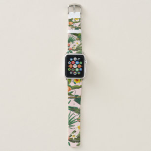 Tropical leaf, flower, fruit pattern. apple watch band