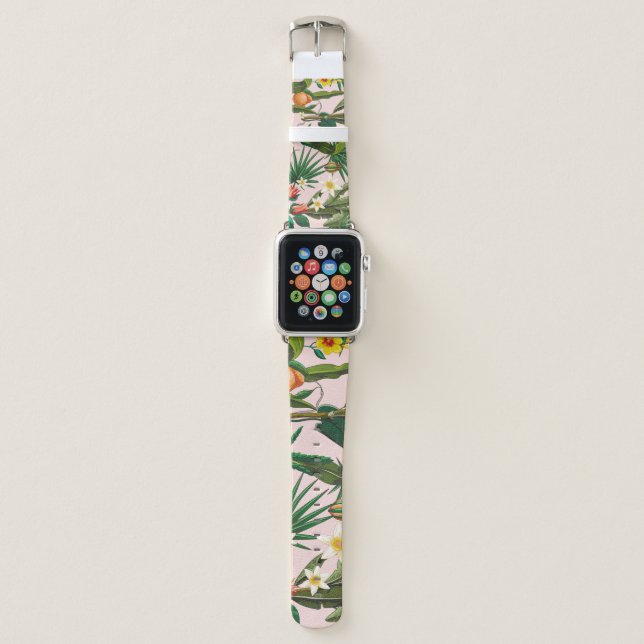 Tropical leaf, flower, fruit pattern. apple watch band (Front)