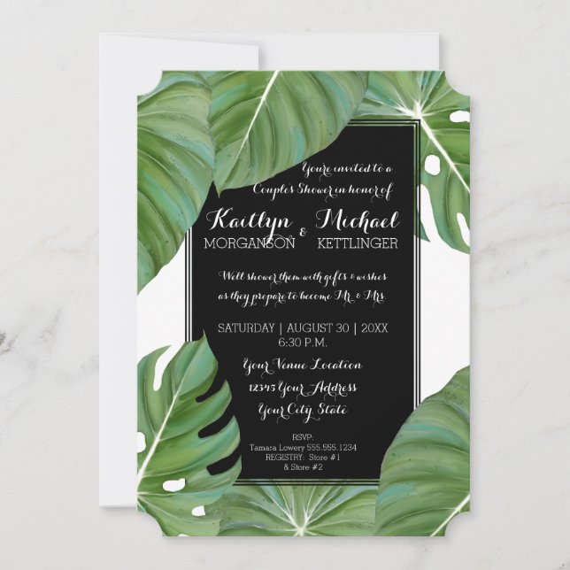 Tropical Leaf Foliage Beach Modern Couples Shower Invitation (Front)