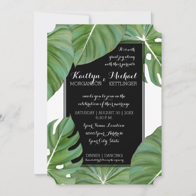Tropical Leaf Foliage Coastal Jungle Modern Simple Invitation (Front)