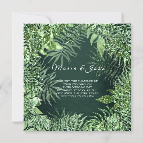 Tropical Leaf Glitter Garden Mint Green Cali Lux Invitation