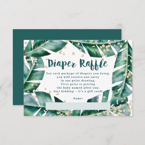 Tropical leaf gold diaper raffle baby shower enclosure card