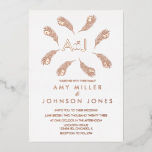 Tropical Leaf Gold Ring Wedding Pressed Foil Invitation